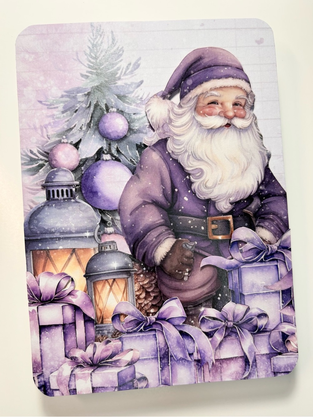 Handmade Layered Christmas Greeting Card Purple Santa